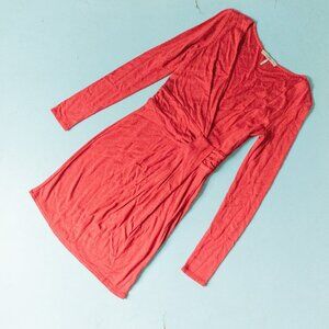 Halston Heritage Red Faux Wrap Jersey Stretch Long Sleeve Sheath Dress Size 8